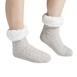 Chaussettes d'intérieur doublées peluche gris TU