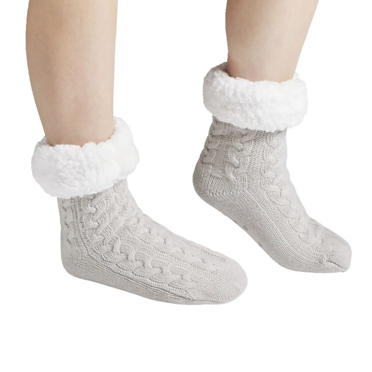 Chaussettes d'intérieur doublées peluche gris TU