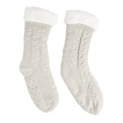 Chaussettes d'intérieur doublées peluche gris TU