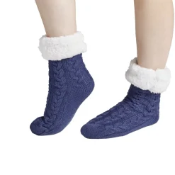 Chaussettes d'intérieur doublées peluche bleu marine TU