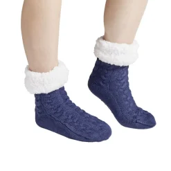 Chaussettes d'intérieur doublées peluche bleu marine TU