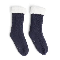 Chaussettes d'intérieur doublées peluche bleu marine TU