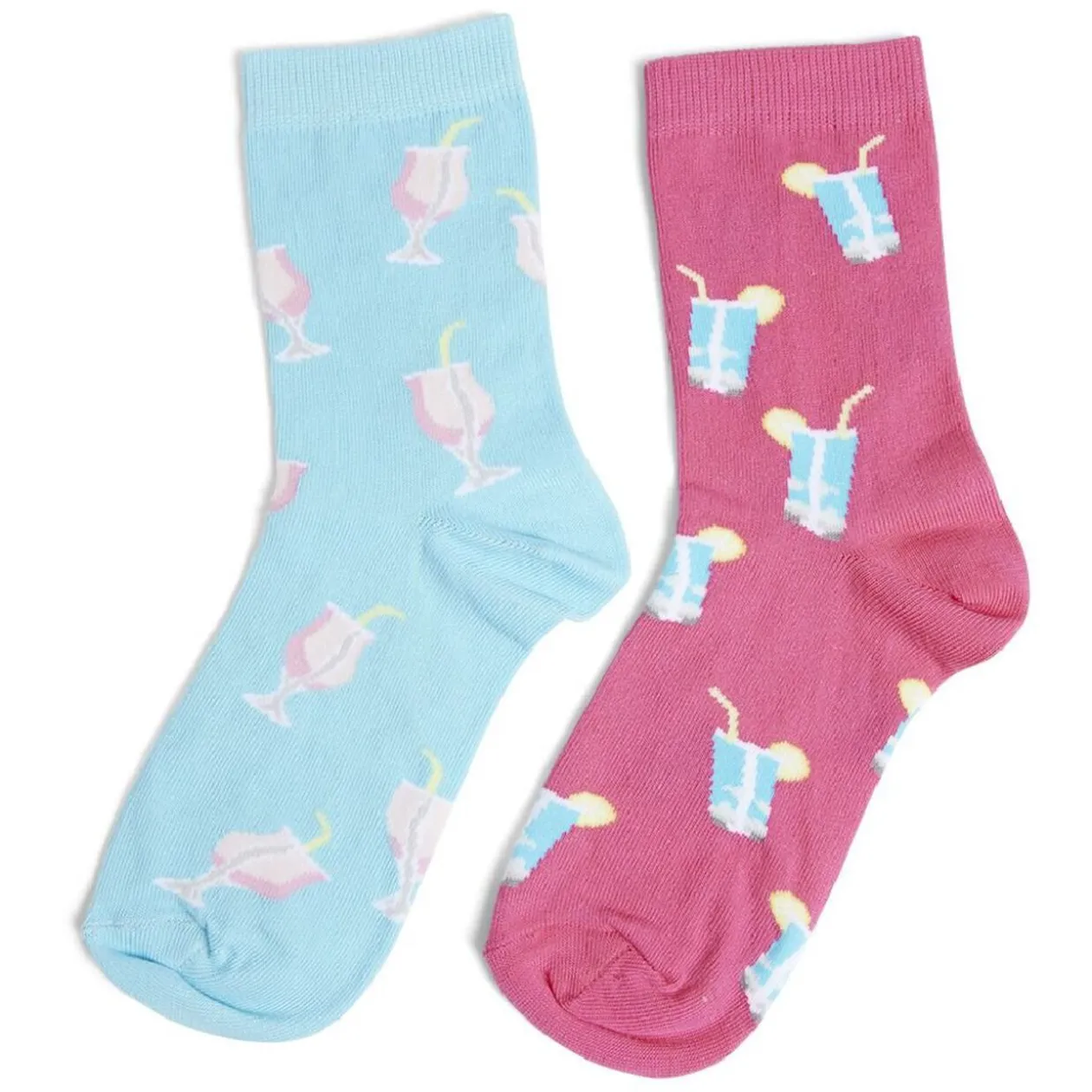 Chaussettes dépareillées basses motif cocktail rose/bleu - T36/40