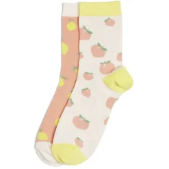 Chaussettes dépareillées basses motif citron/pêche - T36/40
