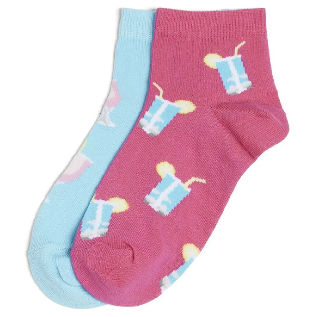 Chaussettes dépareillées motif cocktail rose/bleu - T36/40