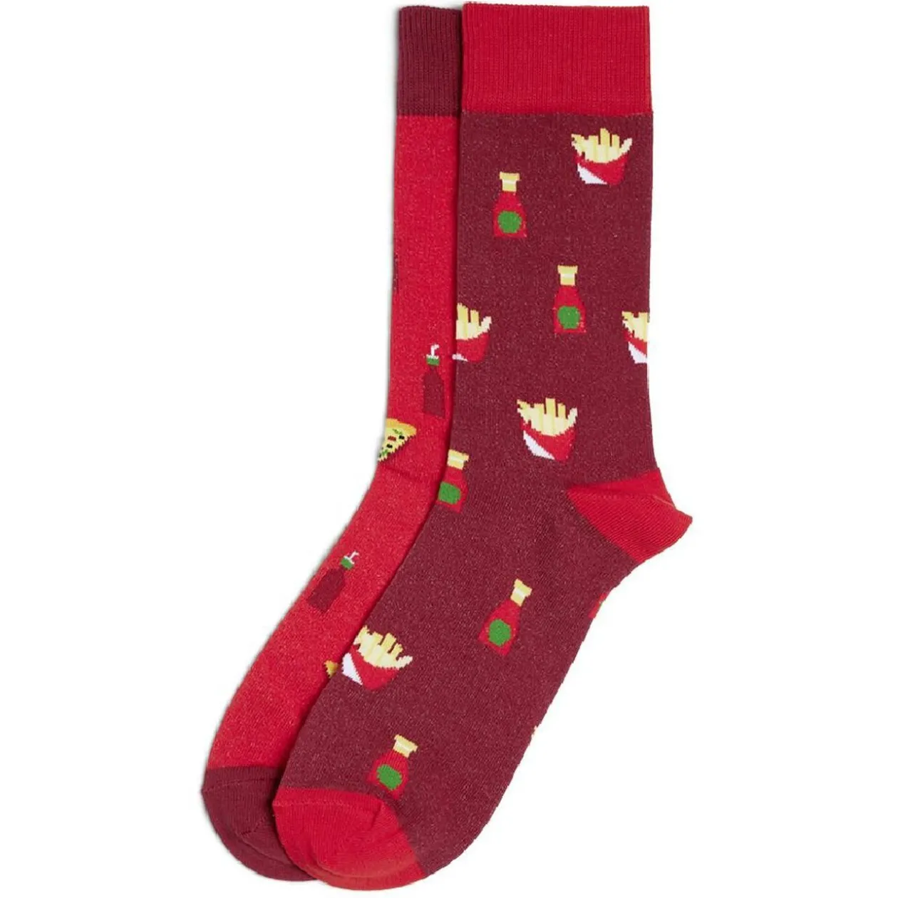 Chaussettes dépareillées motif pizza/frites - T41/45