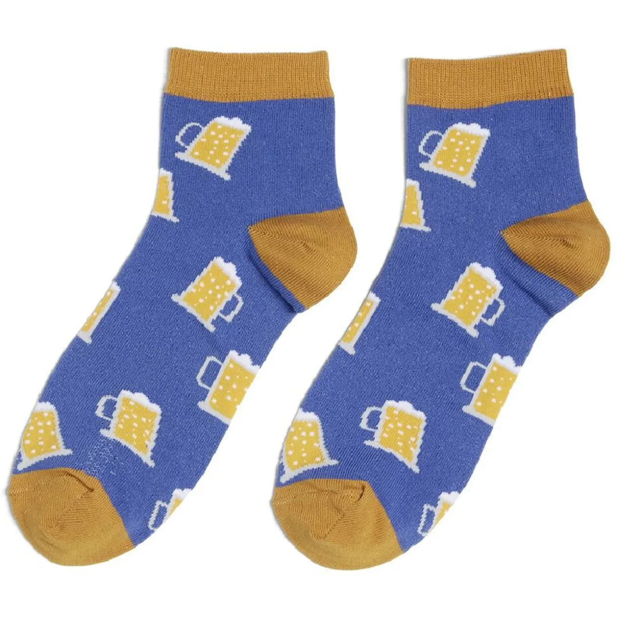 Chaussettes originales basses motif bière bleu/jaune - T41/45