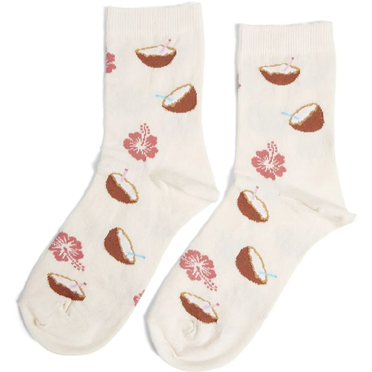 Chaussettes originales motif noix de coco et fleur - T36/40