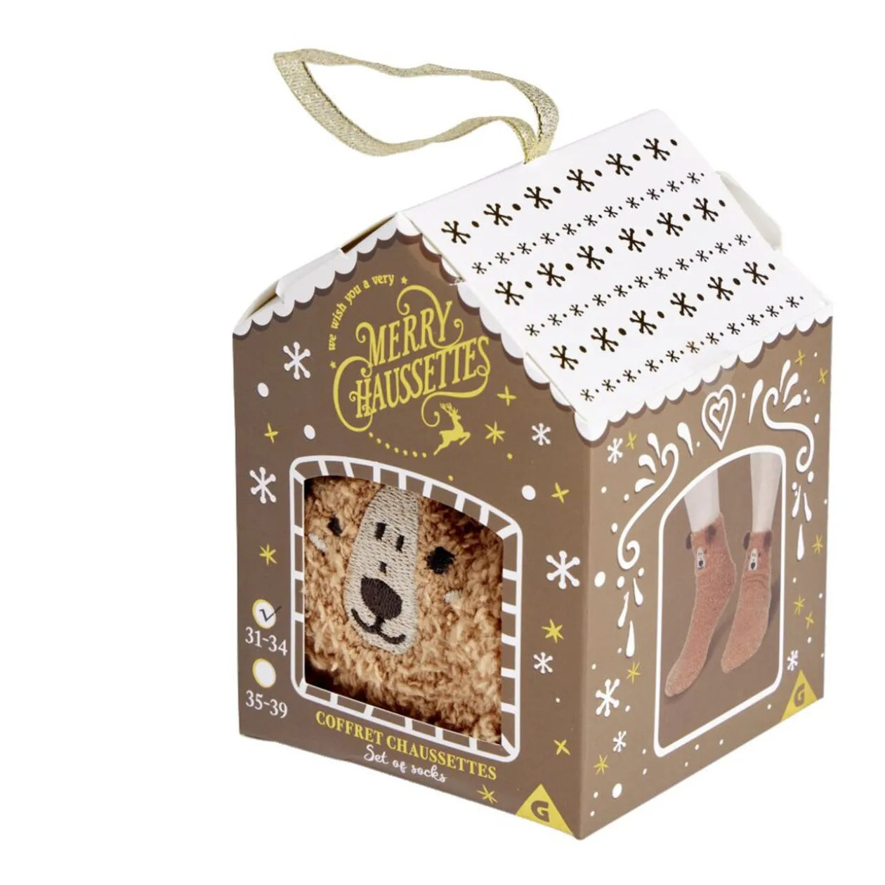 Chaussettes ours mixte marron - Taille unique