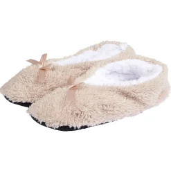 Chaussons ballerines beige avec noeud femme