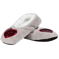 Chaussons ballerines femme gris motif sequin rose T36-41