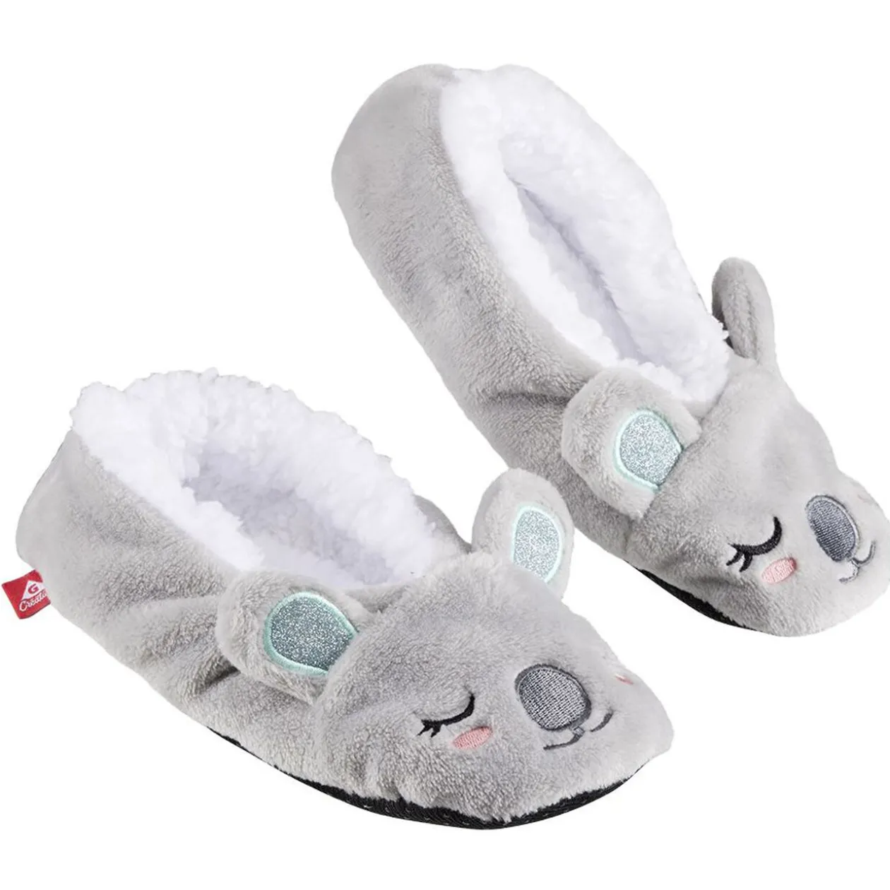 Chaussons ballerines fourrés adulte design koala gris