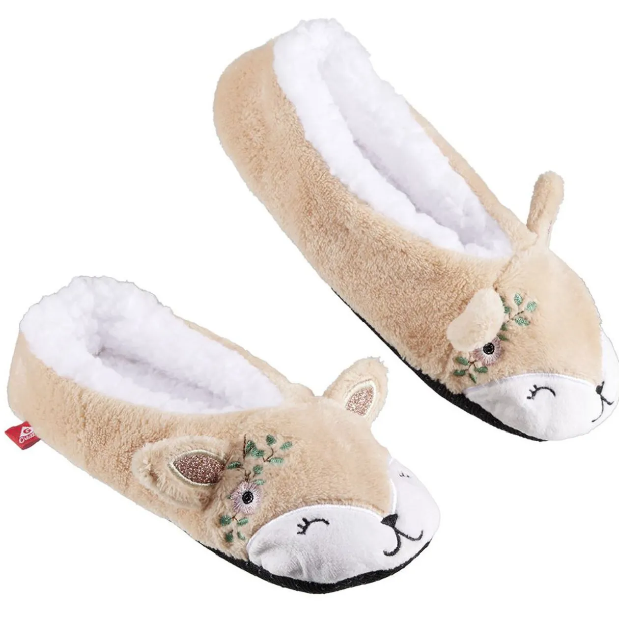 Chaussons ballerines fourrés adulte design renard marron