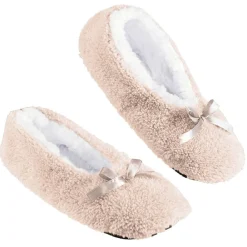 Chaussons ballerines fourrés adulte rose et blanc
