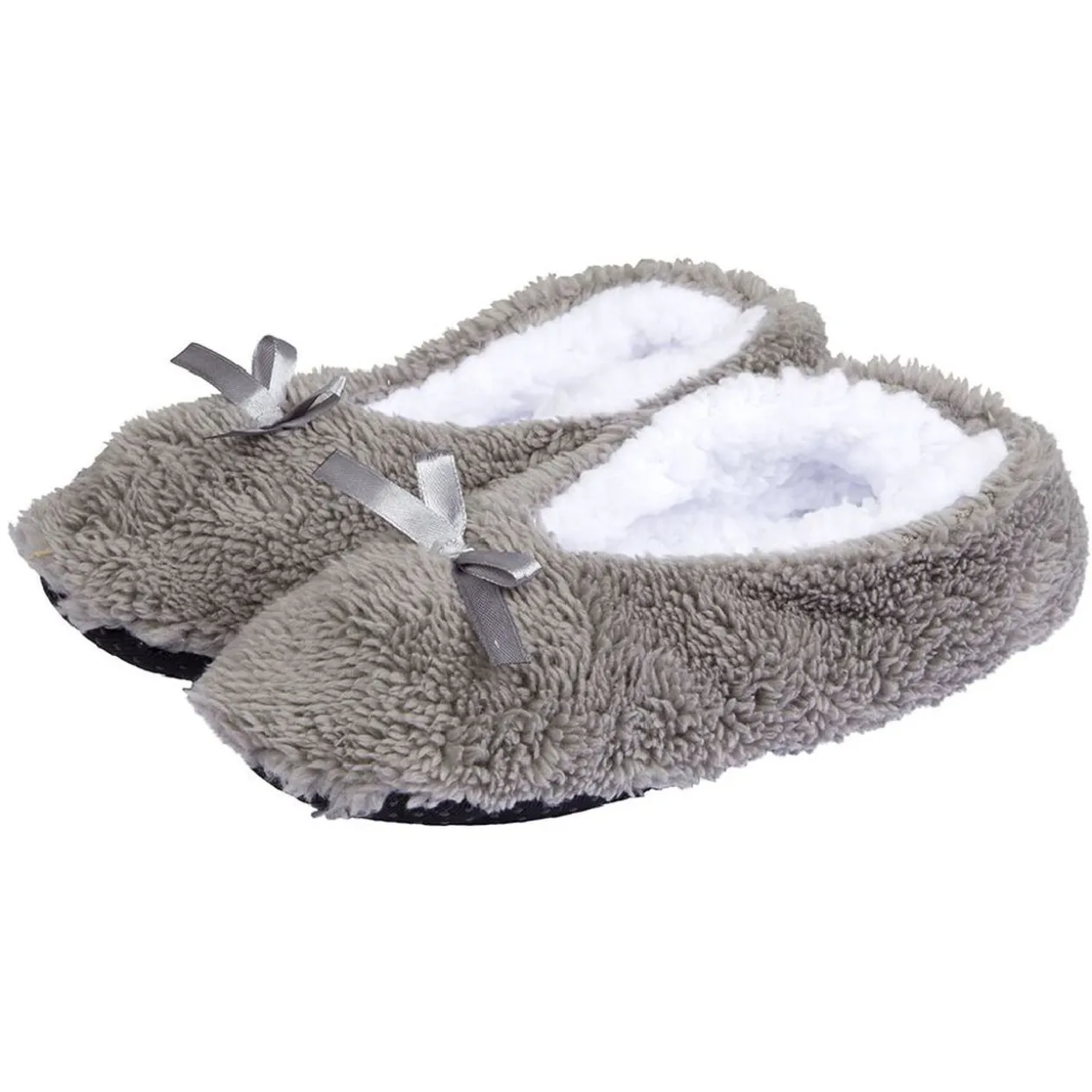 Chaussons ballerines gris avec noeud femme