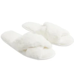 Chaussons femme blanc peluche brides croisée T40/41