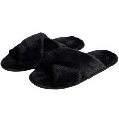 Chaussons femme noir peluche brides croisée T40/41