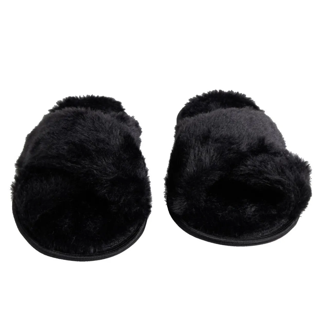 Chaussons femme noir peluche brides croisée T36/37