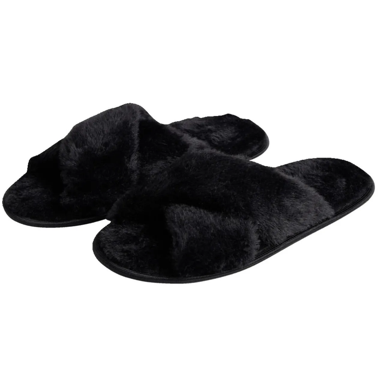 Chaussons femme noir peluche brides croisée T36/37