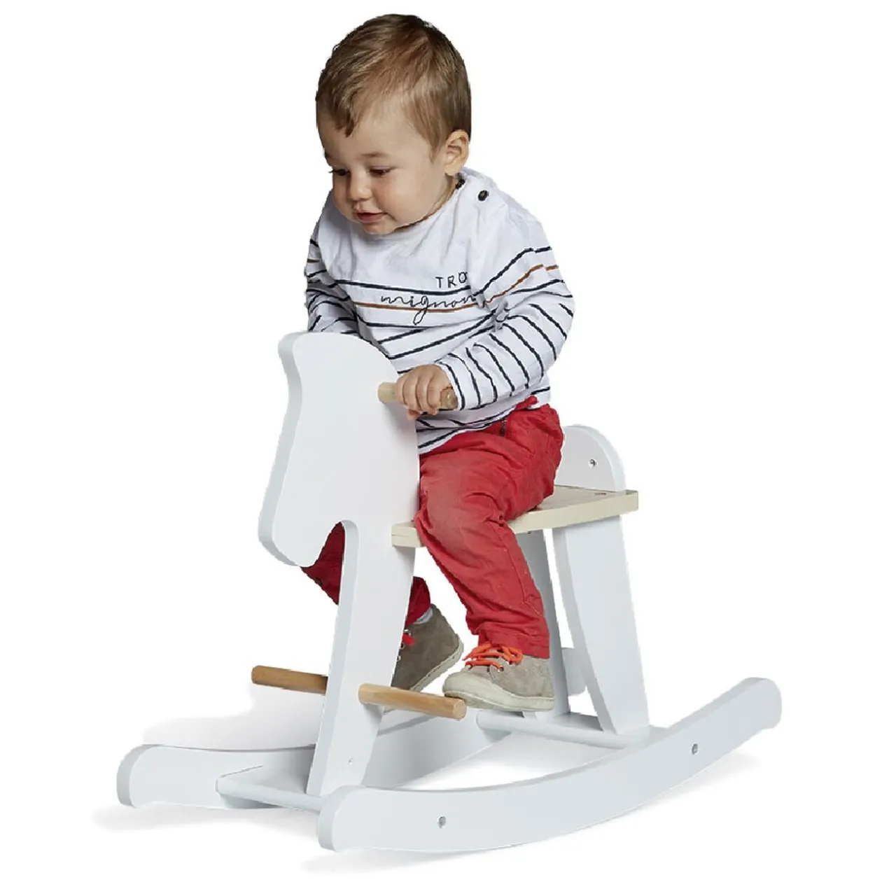 Cheval à bascule blanc en bois