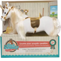 Cheval licorne pour poupée cavalière blanc doré