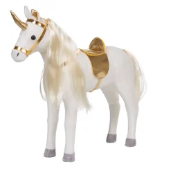 Cheval licorne pour poupée cavalière blanc doré