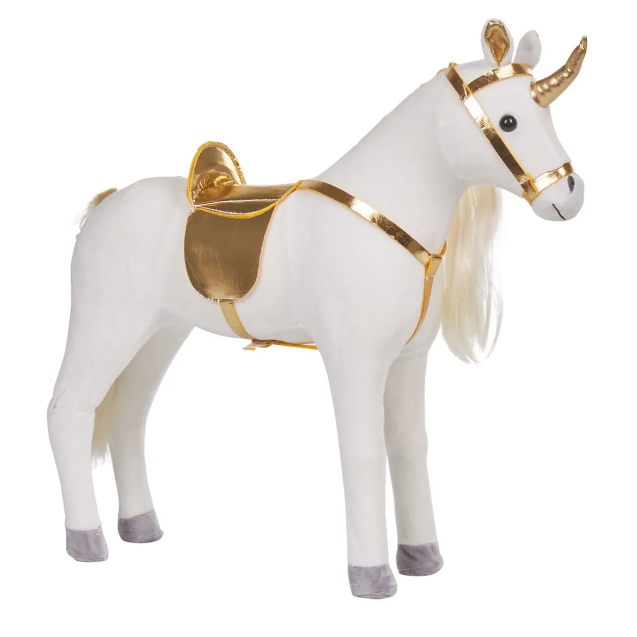 Cheval licorne pour poupée cavalière blanc doré
