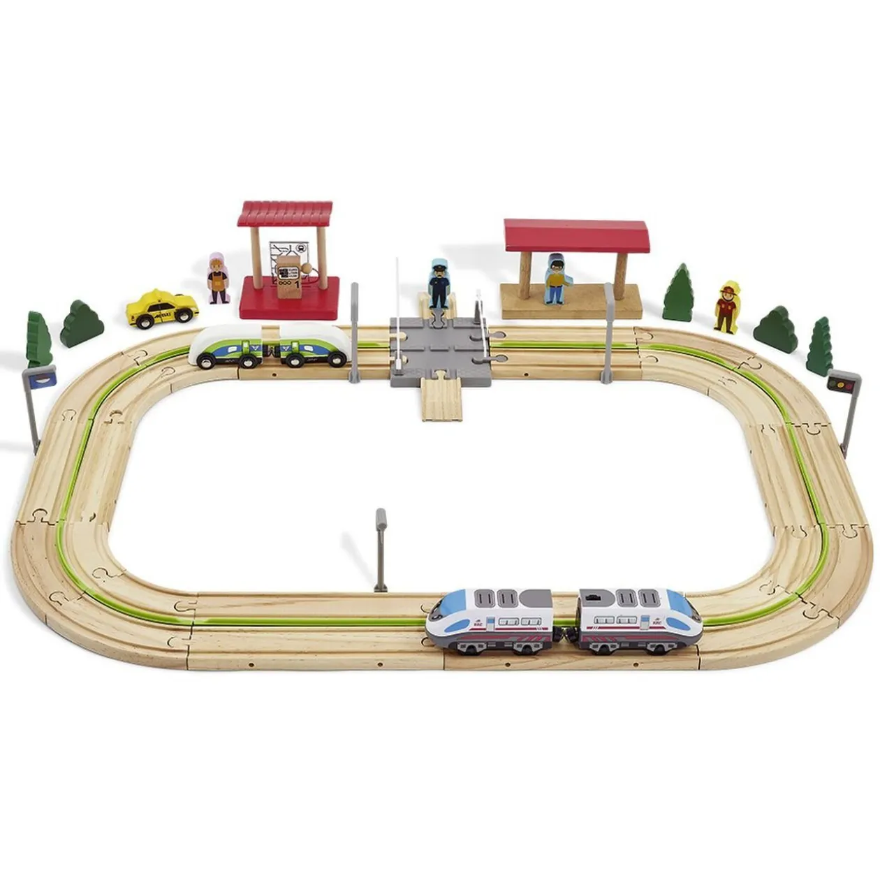 Circuit de train électrique en bois 79 pièces