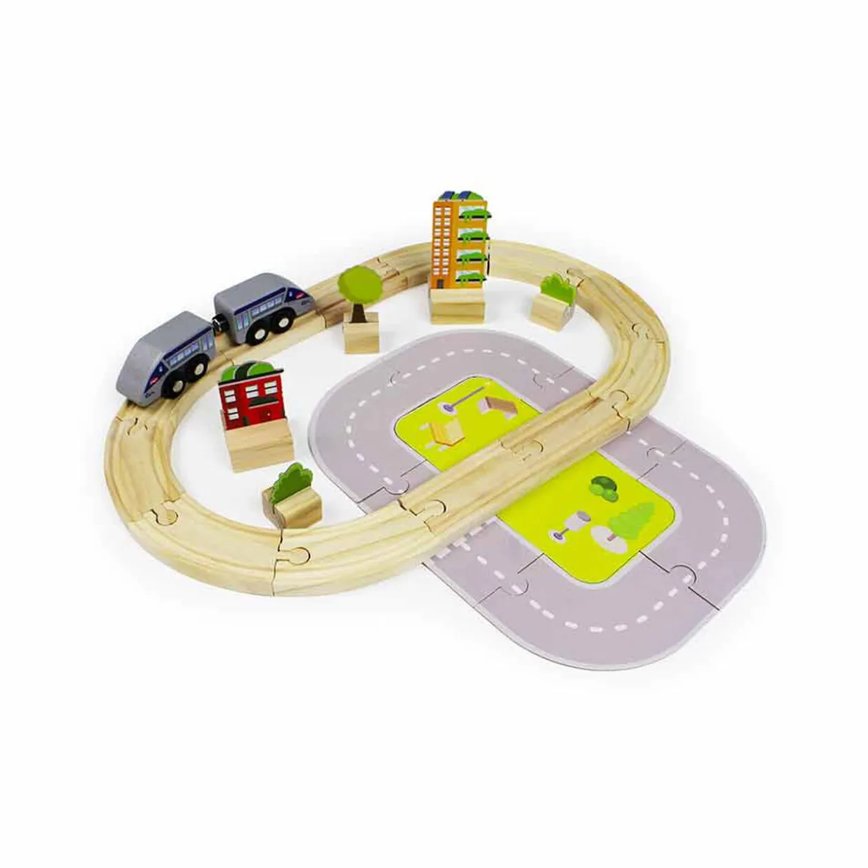 Circuit de train SNCF en bois 30 pièces