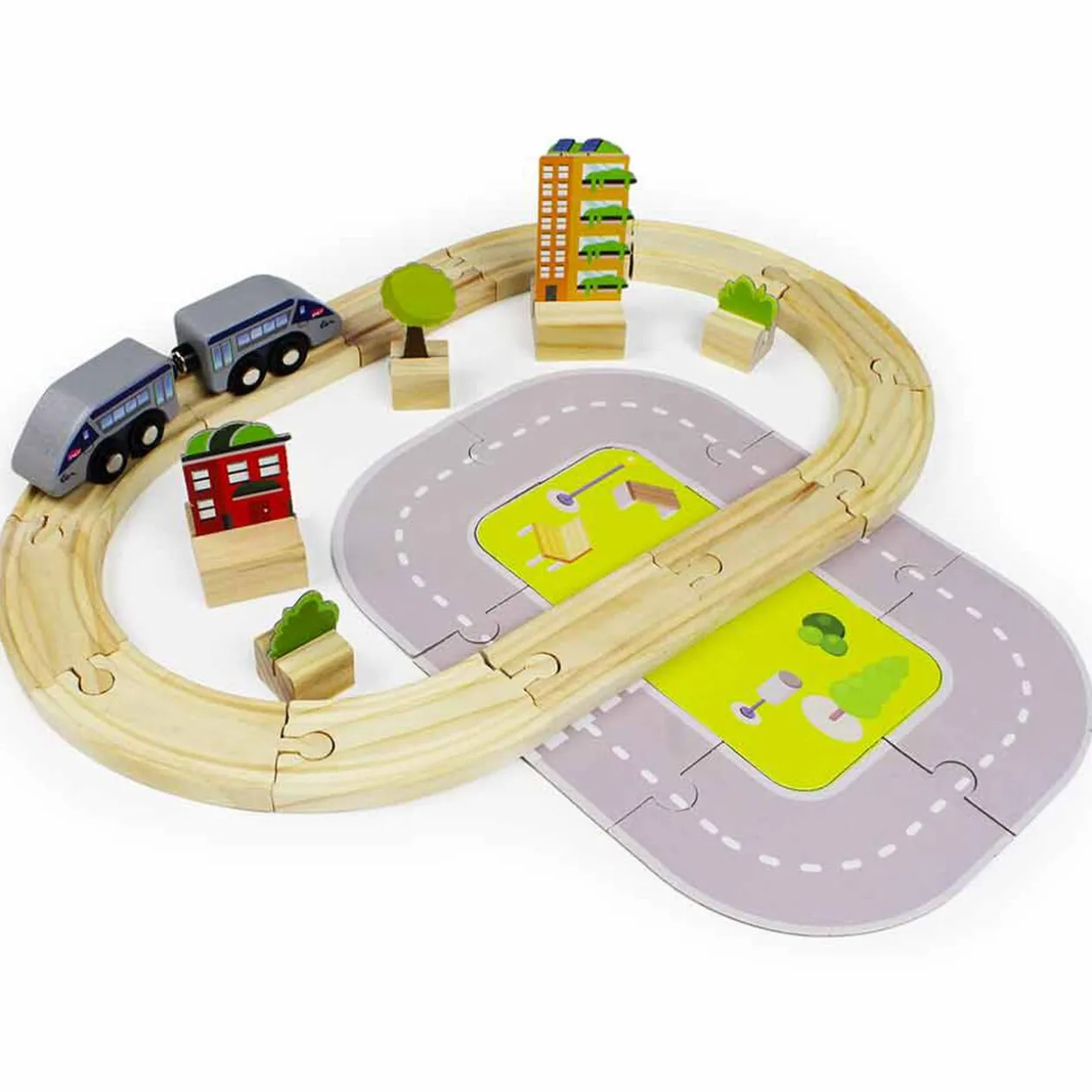 Circuit de train SNCF en bois 30 pièces