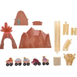 Circuit train Dinosaure en bois avec tapis