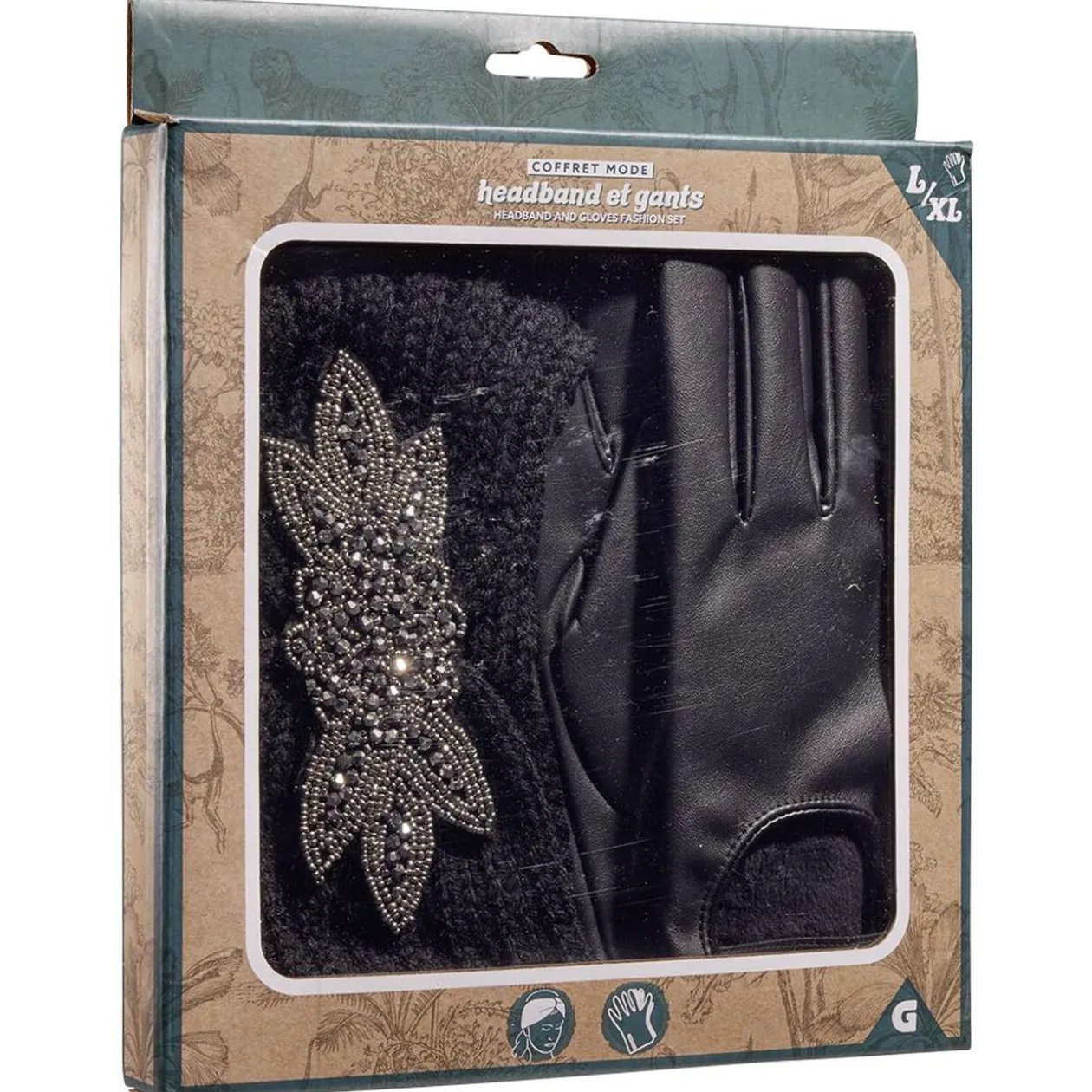 Coffret bandeau et gants noirs assortis