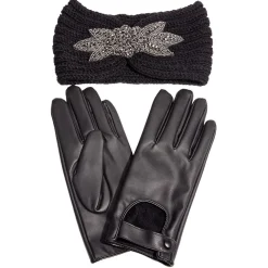 Coffret bandeau et gants noirs assortis