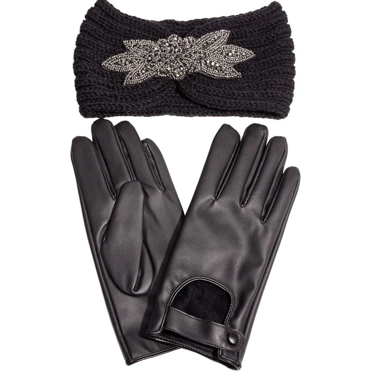 Coffret bandeau et gants noirs assortis