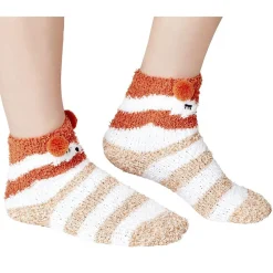 Coffret chaussettes en maille doudou motif rayé beige marron