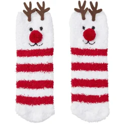 Coffret chaussettes en maille doudou motif Renne rayé rouge