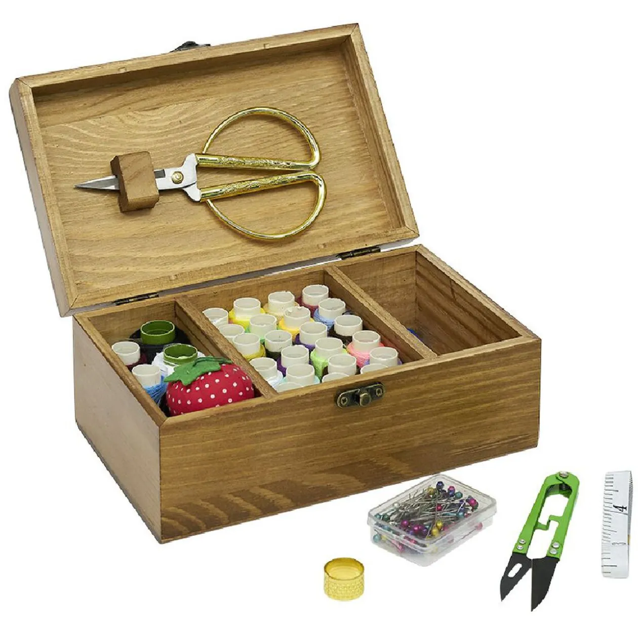 Coffret de couture en bois avec accessoires 21x13xH9cm