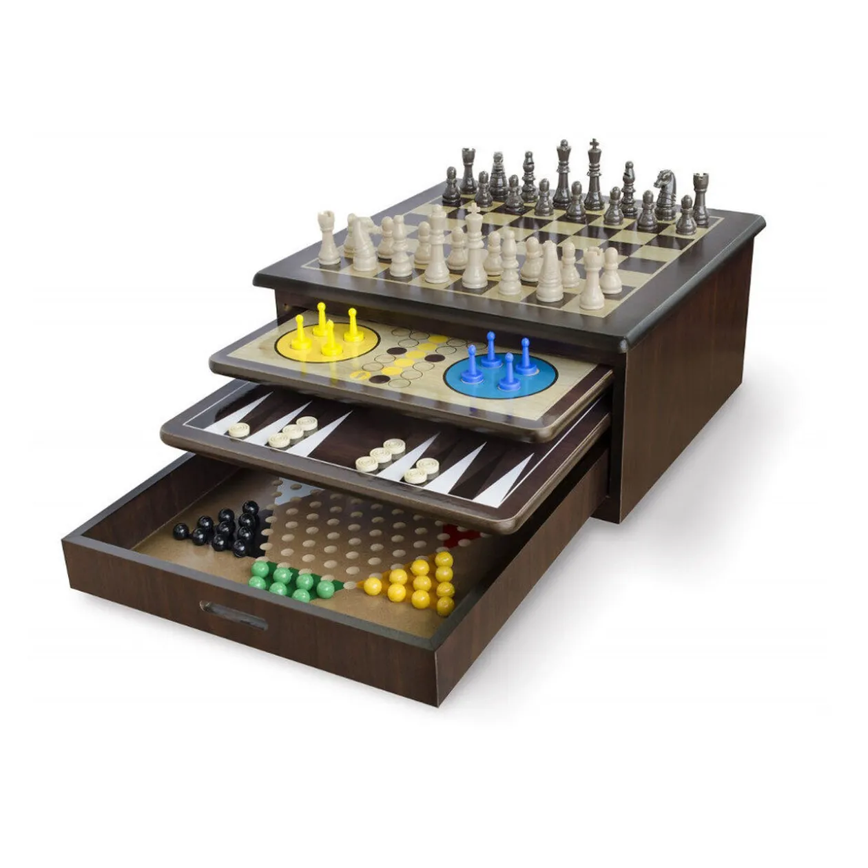 Coffret en bois acajou de 10 jeux de société