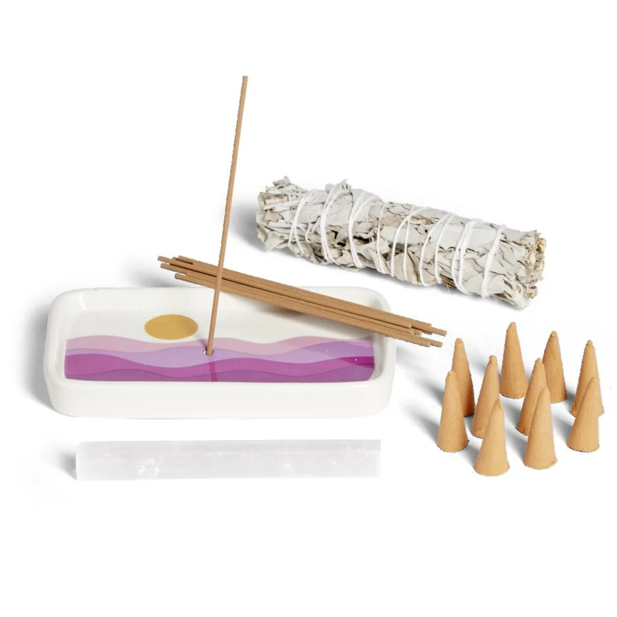 Coffret méditation kit encens/sauge/sélénite
