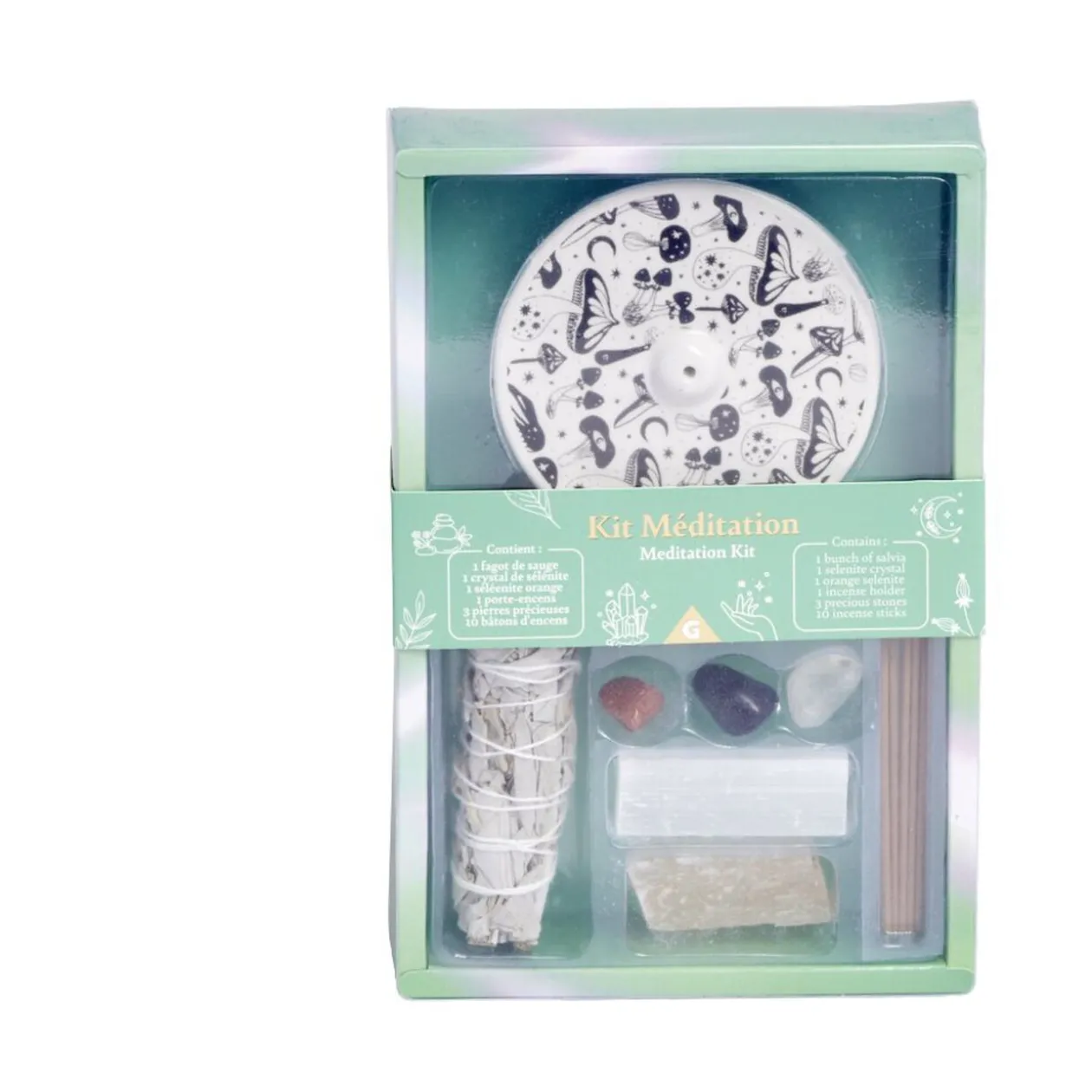 Coffret méditation kit encens/sauge/sélénite