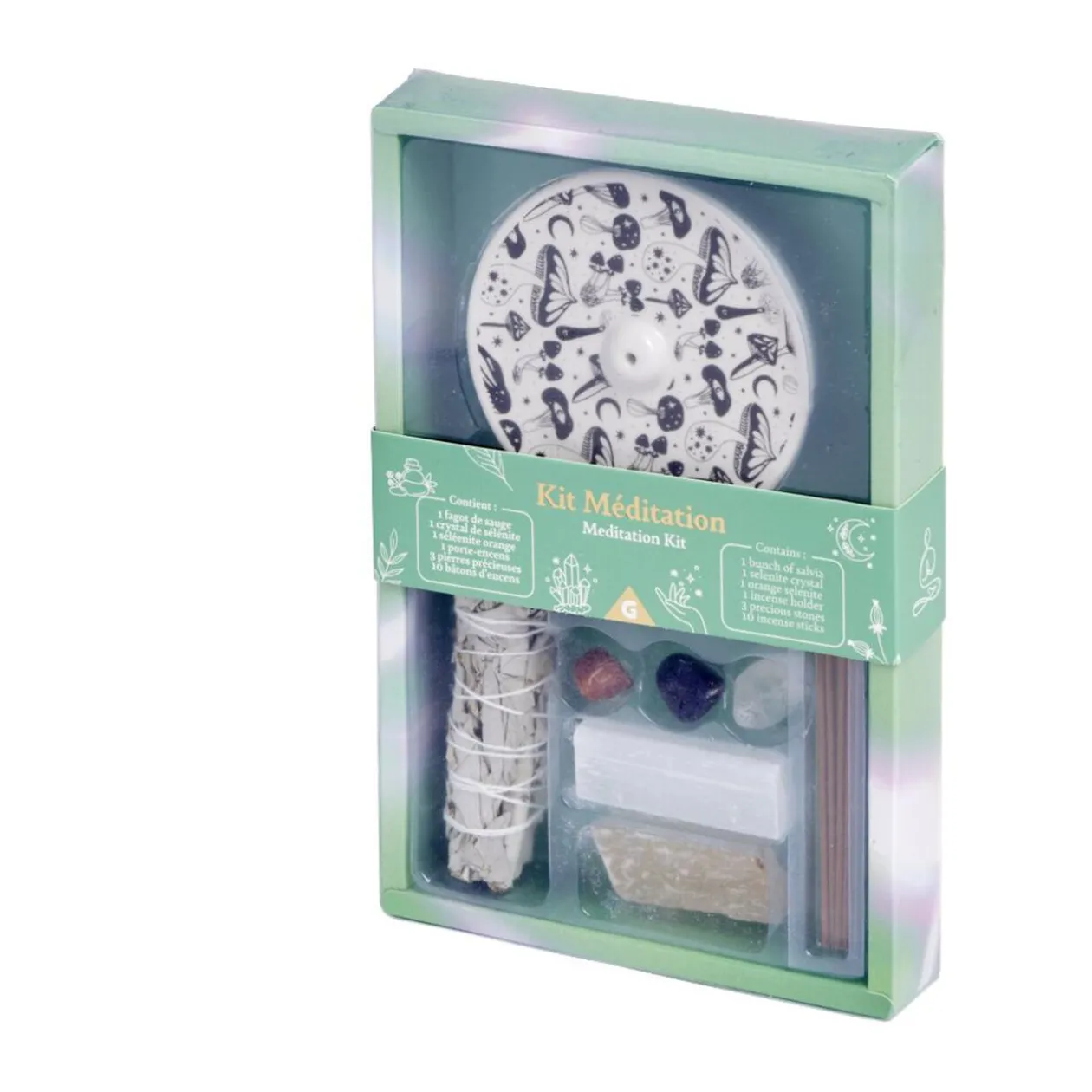Coffret méditation kit encens/sauge/sélénite