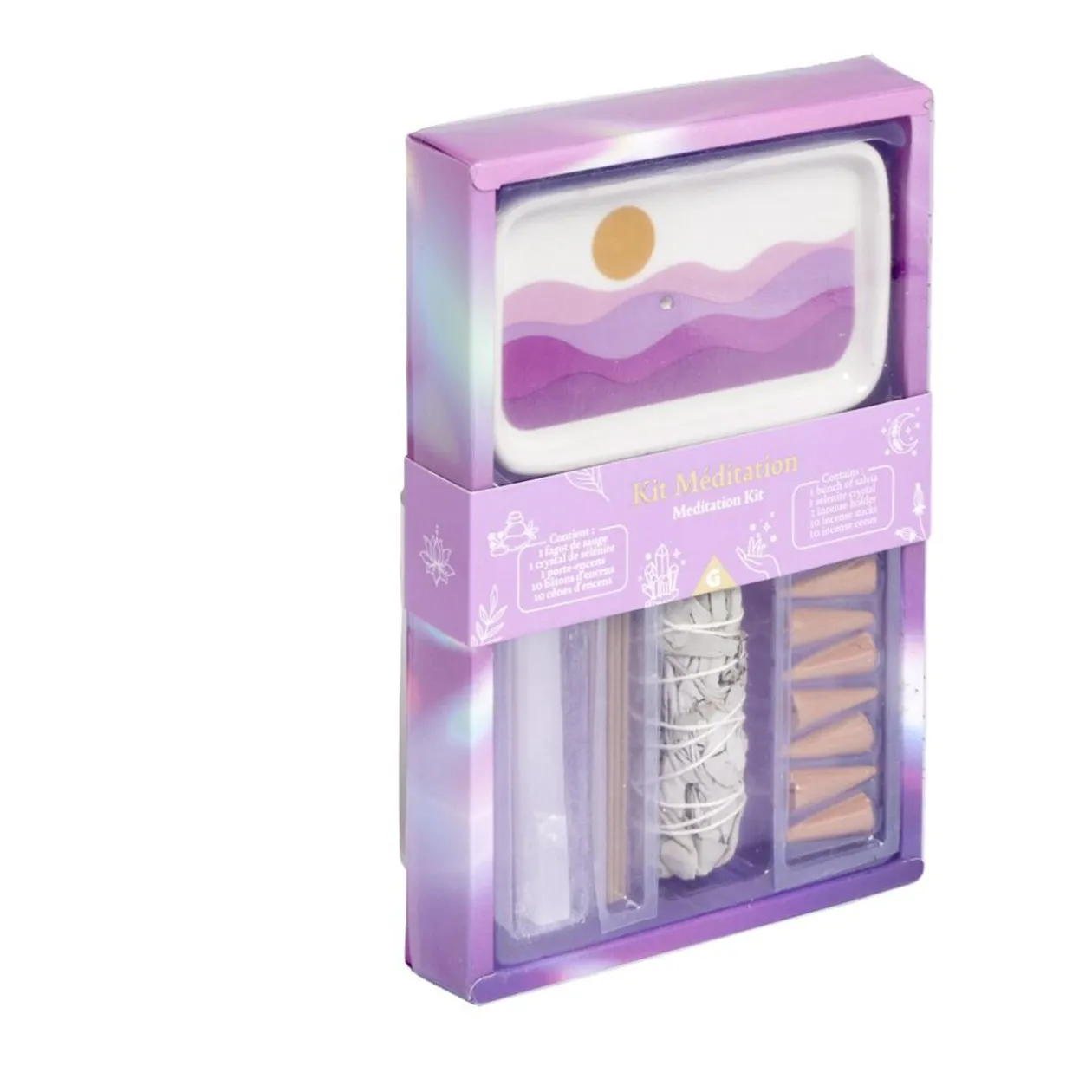 Coffret méditation kit encens/sauge/sélénite