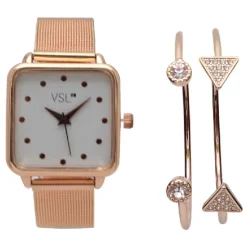 Coffret montre et bracelets femme de 3 pièces en acier