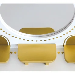 Coiffeuse et tabouret enfant en bois blanc et doré