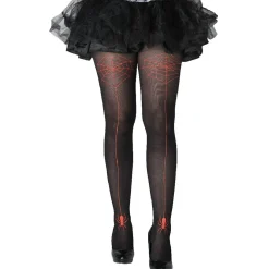 Collant noir à motif toile d'araignée rouge Halloween femme