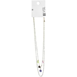Collier 2 rangs avec pampilles dorées et fleurs colorées
