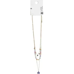 Collier 3 rangs avec perles multicolores pampilles et médaillon oeil