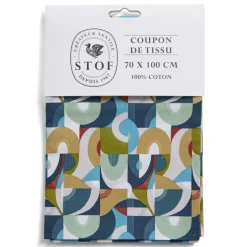 Coupon tissu imprimé abstrait 70x100cm coton bleu multicolore