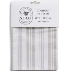 Coupon tissu imprimé Amboise 70x100cm coton blanc et beige