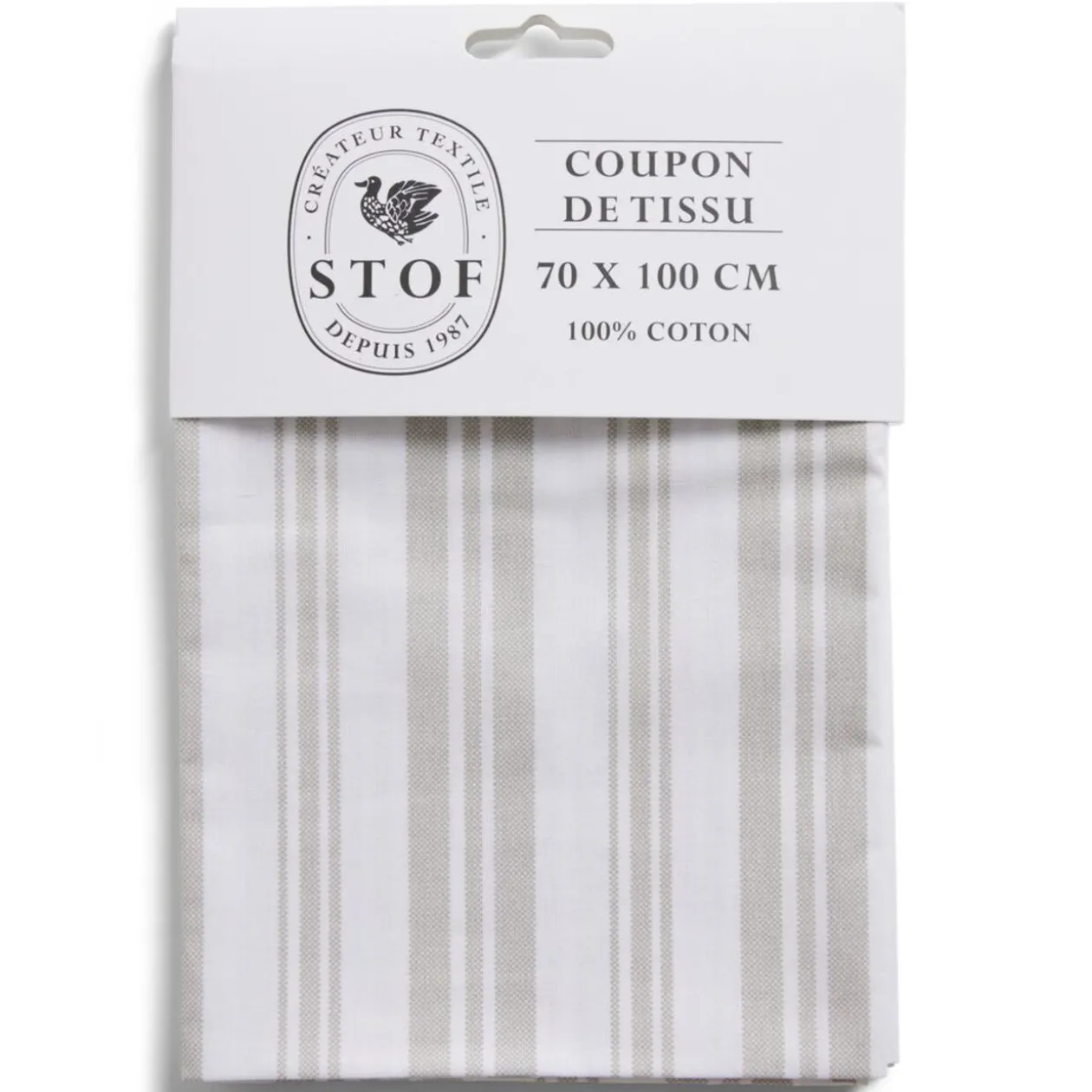 Coupon tissu imprimé Amboise 70x100cm coton blanc et beige